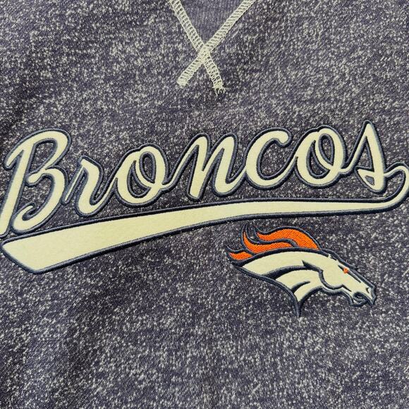 OTS Denver Broncos Cotton NFL Sweatshirt Adult Size L Felt Patch Logo Navy Blue - Picture 5 of 12